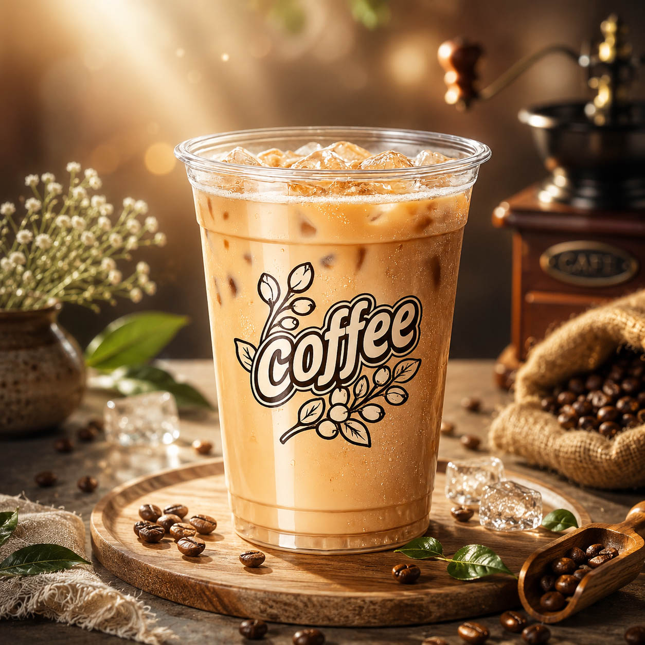 แก้วชนิด PET สกรีนลาย "Coffee" ขนาด 16 ออนซ์